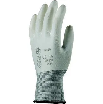 Pracovní rukavice Pracovní rukavice máčené na dlani a prstech v polyuretanu, velikost 6, bílé