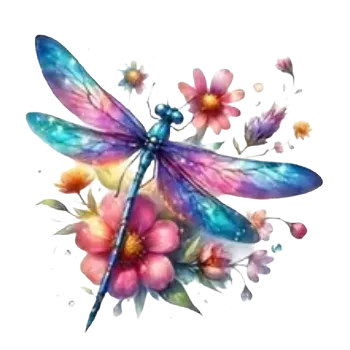 Nažehlovací obrázek - vážka s květy IV (10,0 x 10,0 cm)