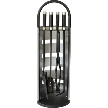 Krbová kamna Sada krbového nářadí 4 dílná 230 x 150 x 660 mm, stříbrná/černá, K040-XB