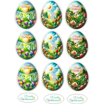Jedlá dekorace na dort "SLOVENSKY" Fondánový list A4 motiv "Velikonoční vejce " 7 cm