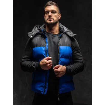 Modrá pánská prošíváná vesta s kapucí Bolf 1189A1 - L