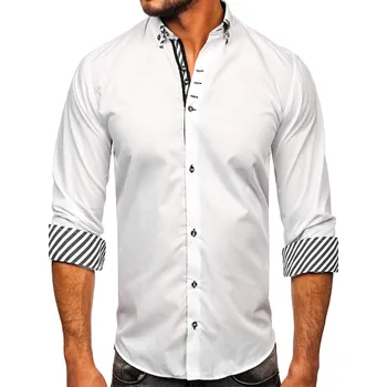 Pánská košile Bílá pánská košile s dlouhým rukávem Bolf 3762 - 2XL