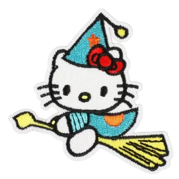 Nášivka Vyšívaná nášivka Hello Kitty na koštěti