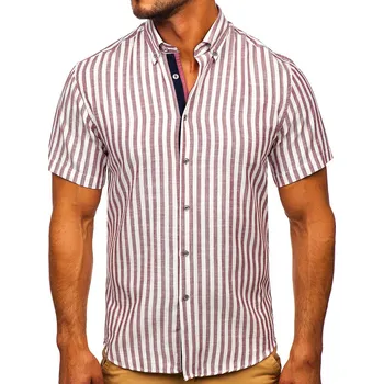 Pánská košile Vínová pánská pruhovaná košile s dlouhým rukávem Bolf 21500 - M