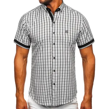 Pánská košile Černá pánská kostkovaná košile s krátkým rukávem Bolf 4510 - 2XL