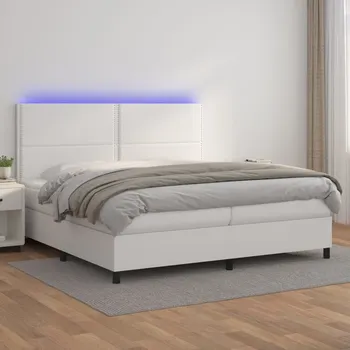 Postel vidaXL Box spring postel s matrací a LED 200x200 cm umělá kůže [3139346] Barva: Bílá