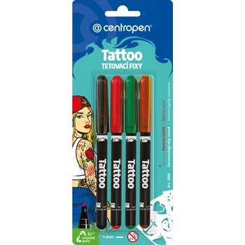 samolepka Popisovač na kůži smývatelný, 4 barvy + šablony, CENTROPEN