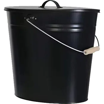 Krbová kamna Nádoba na popel s víkem 400 x 280 x 350 mm, oválná, černá, LB48-B-L