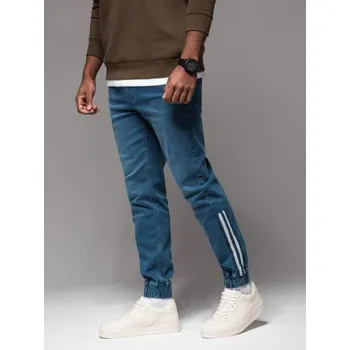 Pánské kalhoty Ombre Clothing Jedinečné modré riflové jogger kalhoty s pruhy po bocích PADJ-0156