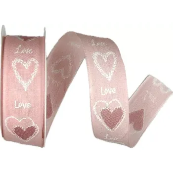 Stuha Stuha valentýnská LOVE PASTEL PINK růžová 25mm x 2m (13,-Kč/m) (Stuha svatební, Valentýnská, taftová, pastelově růžová, jednostranný potisk, s vetkaným vlascem v obou okrajích)