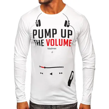 Pánské tričko Bílé pánské tričko s dlouhým rukávem a potiskem Bolf 1219 - M