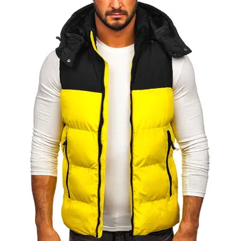Pánská vesta Žlutá pánská prošívaná vesta s kapucí Bolf 1189 - L