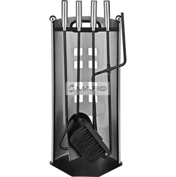 Krbová kamna Sada krbového nářadí 4 dílná 230 x 150 x 570 mm, stříbrná/černá, K079-YGX