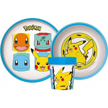 dětská jídelní sada Stor • Sada plastového nádobí Pokémoni s kelímkem a protiskluzem - 3 díly