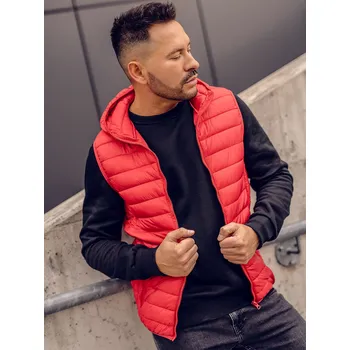 Pánská vesta Červená pánská prošívaná vesta s kapucí Bolf LY36A - L