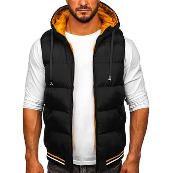 Pánská bunda Černo-kamelová pánská prošívaná silná oboustranná vesta s kapucí Bolf 7127 - S