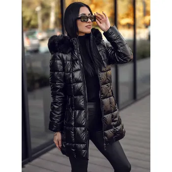 Černá dámská prodloužená prošívaná zimní bunda s kapucí kabát Bolf 16M9120A - L
