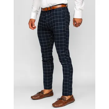 Pánské kalhoty Tmavě modré pánské textilní karované chino kalhoty Bolf 0047 - 32/M