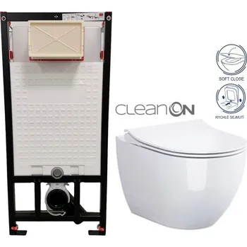 Klozet DEANTE Podomítkový rám, pro závěsné WC mísy + SLIM tlačítko chrom + WC CERSANIT ZEN CLEANON + SEDÁTKO CST_WC01 051P HA1