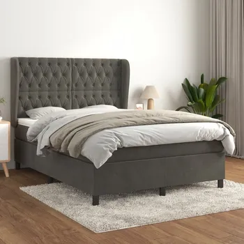 Postel vidaXL Box spring postel s matrací 140x190 cm samet [3129392] Barva: Tmavě šedá