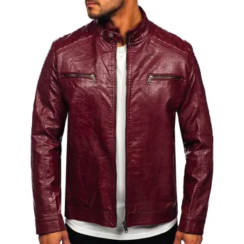 Pánská móda Vínová pánská koženková bunda biker Bolf 2003 - 2XL