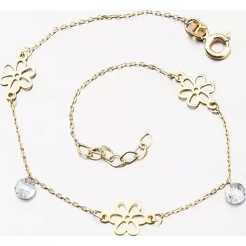 Oblečení a móda Dámský náramek žluté zlato 585 květinami a krystaly PKL24-033 délka 18 cm