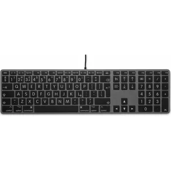 Klávesnice Klávesnice LMP Large Font USB Keyboard 110 kláves drátová USB klávesnice s 2x USB a hliníkovým horním krytem - UK - vesmírně šedá