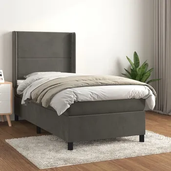 Postel vidaXL Box spring postel s matrací 100x200 cm samet [3132605] Barva: Tmavě šedá