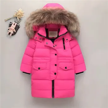 Dětský zimní péřový kabát s mohutnou kožešinkou na kapuci Barva: Růžová, Velikost: 100 (2-3 roky)