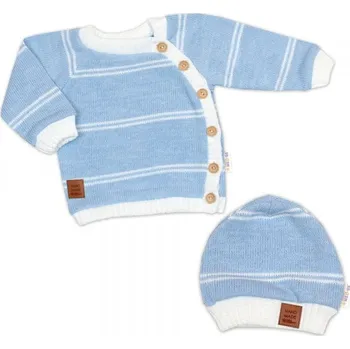 Kojenecká souprava Pletená sada pro miminko s jemným proužkem 2D, lux - modrá, bílá, vel. 80, Velikost koj. oblečení 80 (9-12m)