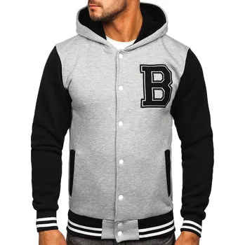 Šedá pánská mikina na zip s kapucí a potiskem baseball Bolf 07 - 2XL