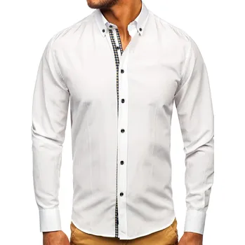 Pánská košile Bílá pánská košile s dlouhým rukávem Bolf 20715 - L