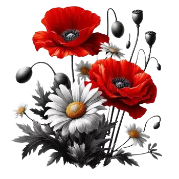 Nášivka Nažehlovací obrázek - kopretina s máky (21,2 x 22,0 cm)