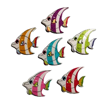 Knoflík Knoflík dřevěný pruhovaná rybka, Barva: Červená