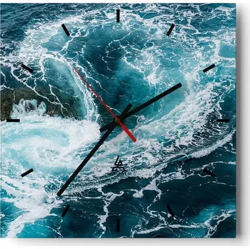 Hodiny Velké nástěnné hodiny na zeď 40x40 Moře Skleněné hodiny Čtvercové Tiché