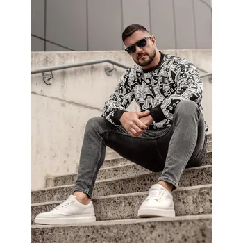 Pánská mikina Černo-bílá pánská mikina bez kapuce s potiskem Bolf 8B1133A - 2XL