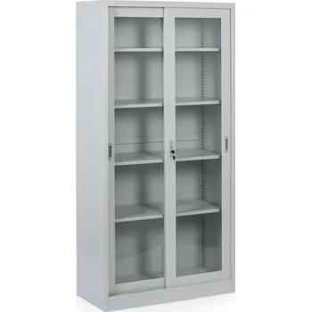 Policová skříň B2B Partner Kovová policová skříň s prosklenými posuvnými dveřmi, demontovaná, 900 x 1850 x 400 mm