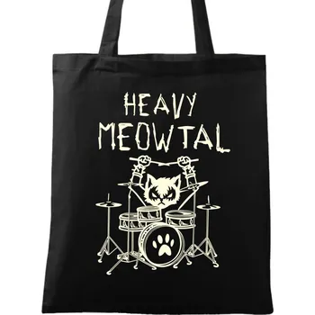 Nákupní taška Bavlněná taška Heavy Meowtal Kočky Bicí Metal (Barva: Černá)