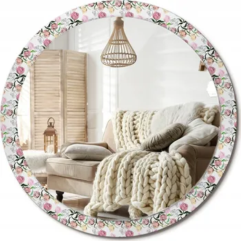 Zrcadlo Moderní Loftové závěsné zrcadlo s potiskem Pivoňkové poupata Velké průměr 100 cm