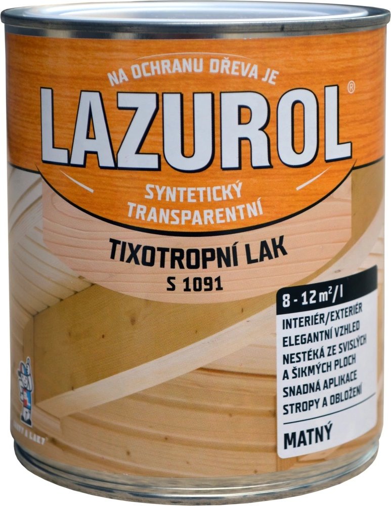 LAZUROL Tixotropní nestékající lak na kov a dřevo S1091 bezbarvý matný 750ml