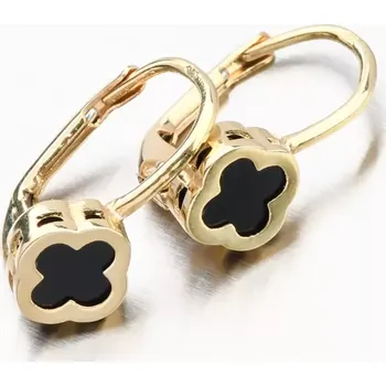 Náušnice Dámské náušnice žluté zlato 585 čtyřlístky s onyxem PKL22-048