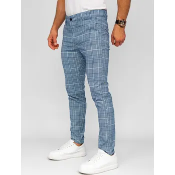 Modré pánské textilní karované elegantní kalhoty Bolf 184164 - 30/S