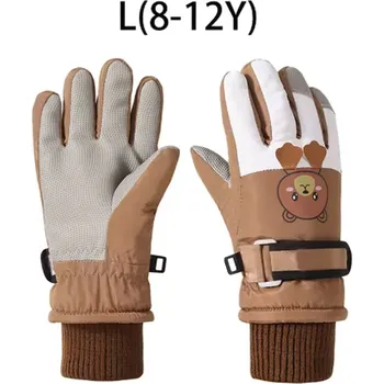 Rukavice Dětské zimní sportovní rukavice (3 velikosti/3 barvy) - prstové Barva: khaki - medvěd, Velikost: L (8-12 let)