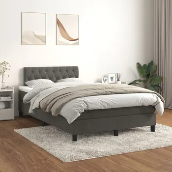 Postel vidaXL Box spring postel s matrací 120 x 200 cm samet [3141477] Barva: Tmavě šedá