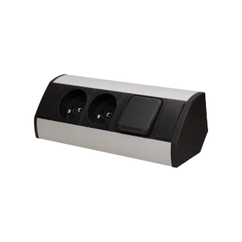 Elektrická zásuvka Nábytková zásuvka 2x2P + Z s vypínačem černá a stříbrná OR-GM-9002/B-G