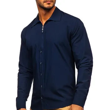 Pánská móda Tmavě modrá pánská košile s dlouhým rukávem Bolf 20702 - L