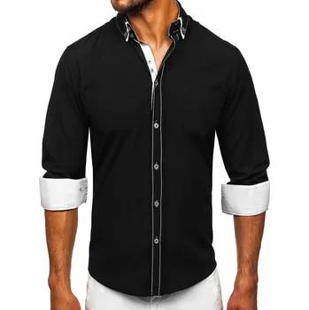 Pánská košile Černo-bílá pánská elegantní košile s dlouhým rukávem Bolf 3703 - L