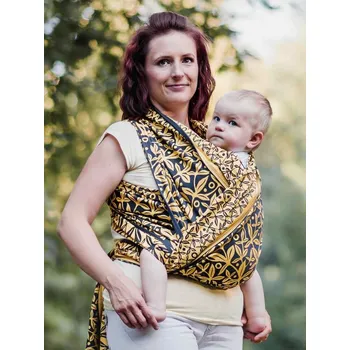 Šátek na nošení dítěte Šanami Trojlístky - žlutá-modrá Velikost: 5