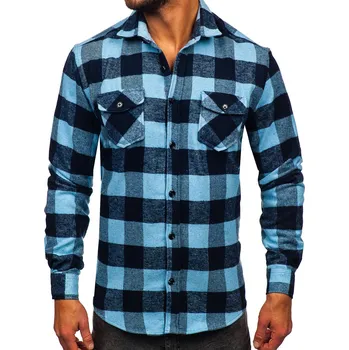 Oblečení a móda Blankytná pánská flanelová košile s dlouhým rukávem Bolf 20723 - 2XL