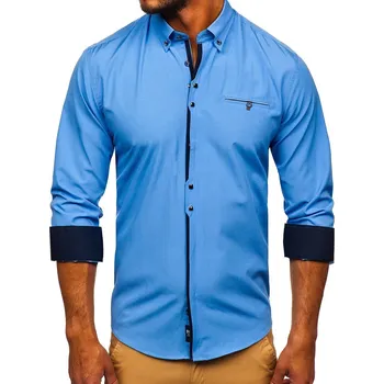 Pánská košile Blankytná pánská elegantní košile s dlouhým rukávem Bolf 7720 - S